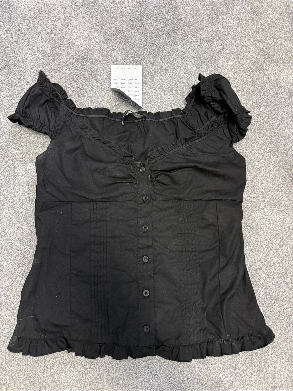Brandy Melville Black Ruffle-Trim Button Front Top